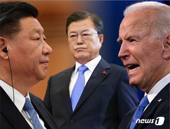 (왼쪽부터) 시진핑 중국 국가주석, 문재인 대통령, 조 바이든 미국 대통령. © News1 김일환 디자이너