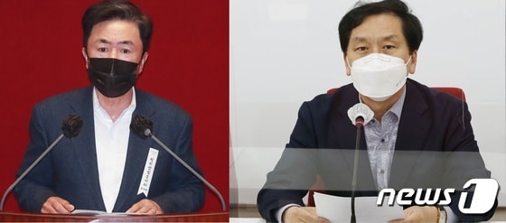 국민의힘 김태흠 의원(왼쪽)과 김기현 의원© 뉴스1