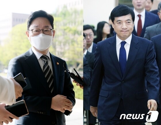박범계 법무부 장관(왼쪽)과 이성윤 서울중앙지검장./ © 뉴스1