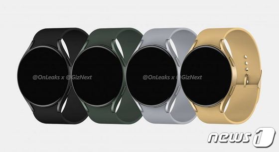 삼성전자의 차세대 스마트워치 '갤럭시워치 액티브4'의 렌더링 이미지가 유출됐다. 다양해진 색상, 날렵해진 측면 디자인이 눈에 띈다.(온리크스 트위터 갈무리) © 뉴스1