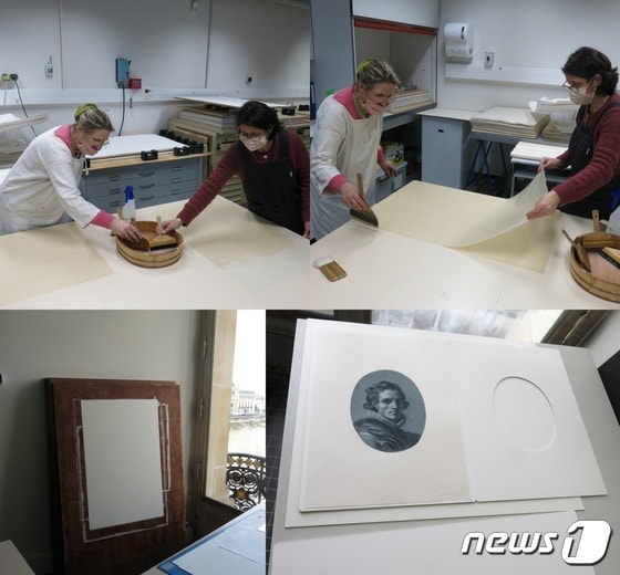 전통한지를 활용한 루브르박물관 문화재 복원 과정© 뉴스1