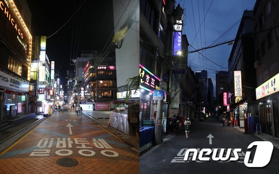 수도권 거리두기가 4단계로 격상된 12일 저녁 서울 강남구 강남역 일대 거리(왼쪽)와 중구 을지로 노가리 골목(오른쪽)이 한산한 모습을 보이고 있다. 코로나19 재확산에 따라 이날부터 2주동안 수도권에 거리두기가 4단계로 격상됐다. 오후 6시이후 사적모임은 2명으로 제한되고 식당, 카페 등 다중이용시설은 10시이후 운영이 제한되며 모든 유흥시설(유흥·단란주점, 클럽·나이트, 감성주점, 헌팅포차, 콜라텍·무도장, 홀덤펍·홀덤게임장)은 집합금지가 시행된다. 박세연 기자,조태형 기자