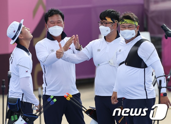 한국 남자 양궁 리커브 대표팀. /뉴스1 © News1 송원영 기자