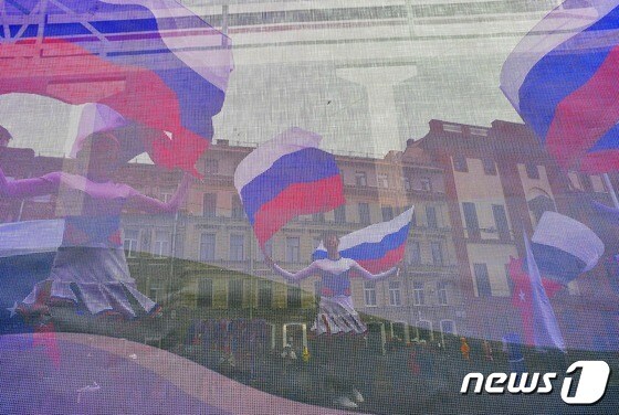 러시아 상트페테르부르크에서 2021년 3월 18일 크림반도 병합 7주년을 기념하는 행사가 열리는 모습. © AFP=뉴스1 © News1 최서윤 기자