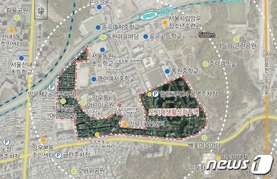 망우본동 도시재생활성화사업 위치도(중랑구 제공).© 뉴스1