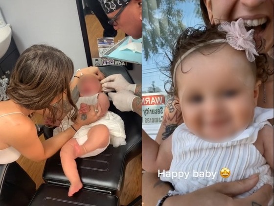 미국의 한 엄마가 생후 6개월 된 여아의 귀를 뚫는 영상을 올렸다. (틱톡 갈무리) © 뉴스1