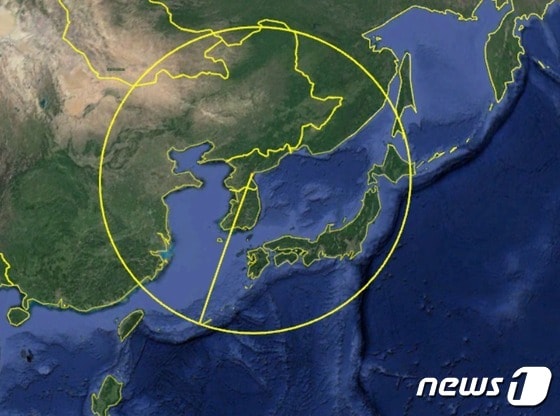 북한에서 1500㎞ 사거리의 미사일을 발사할 경우 남한은 물론 일본 전역도 사정권에 들어간다. (네이선 헌트 트위터) © 뉴스1
