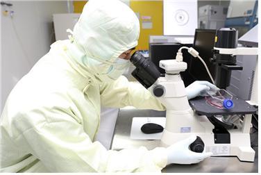 차바이오텍 연구원이 GMP 내 제조실에서 세포치료제를 제조·배양하고 있다.(차바이오텍 제공)© 뉴스1