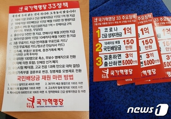 23일 오전 서울의 한 지하철에 뿌려진 국가혁명당의 '33정책' 홍보 전단. © 뉴스1