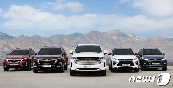 쉐보레의 SUV 모델들. 이쿼녹스(왼쪽부터), 트래버스, 타호, 트레일블레이저, 트랙스.(쉐보레 제공)