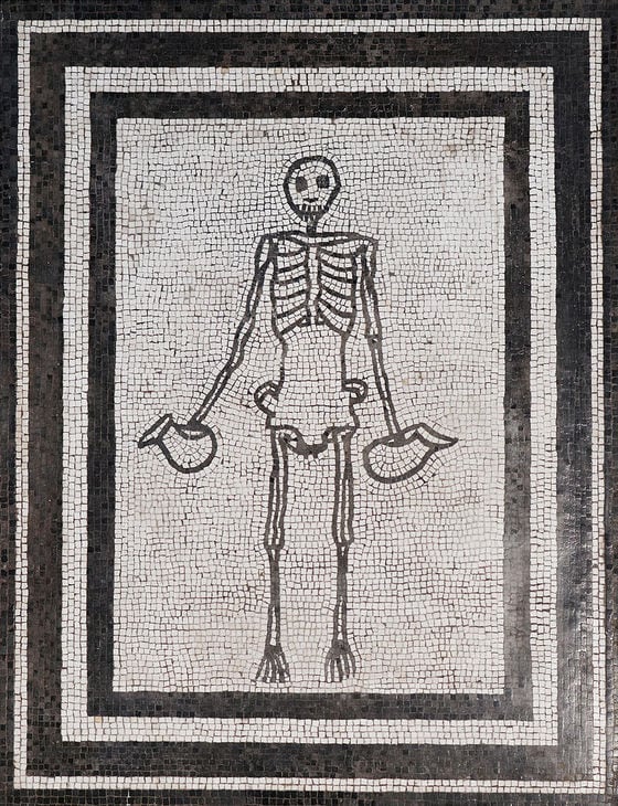 폼페이 유적에서 발견된 '술항아리를 든 해골' / 사진=위키피디아 