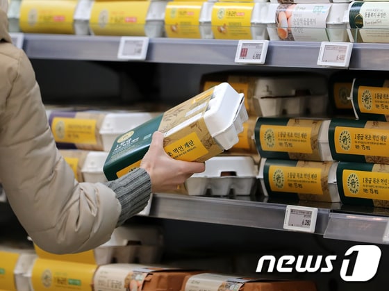 서울 한 대형마트를 찾은 고객이 계란을 구매하고 있다. 2022.12.13/뉴스1 © News1 김진환 기자
