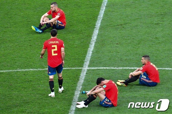 4년 전 러시아 월드컵에서 러시아에게 승부차기로 패했던 스페인. © AFP=뉴스1