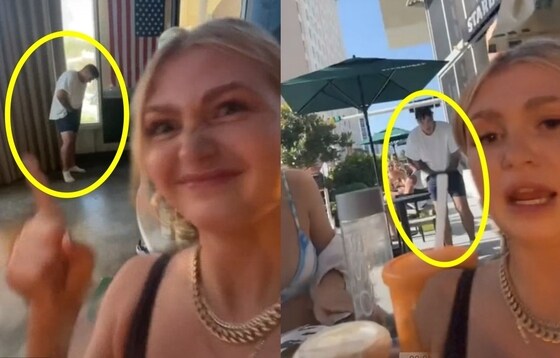 헬리 케이트(왼쪽 여성)는 스타벅스에서 음란행위를 한 남성 블레이크 레인이 자신을 계속 따라왔다고 주장했다. (틱톡 갈무리) © 뉴스1