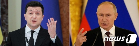 볼로디미르 젤렌스키(왼쪽) 우크라이나 대통령과 블라디미르 푸틴(오른쪽) 러시아 대통령 © AFP=뉴스1 © News1 정윤미 기자
