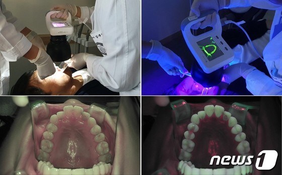 큐레이캠 프로(Qraycam Pro) 장비로 선별검사 하는 모습(경희의료원 제공)© 뉴스1
