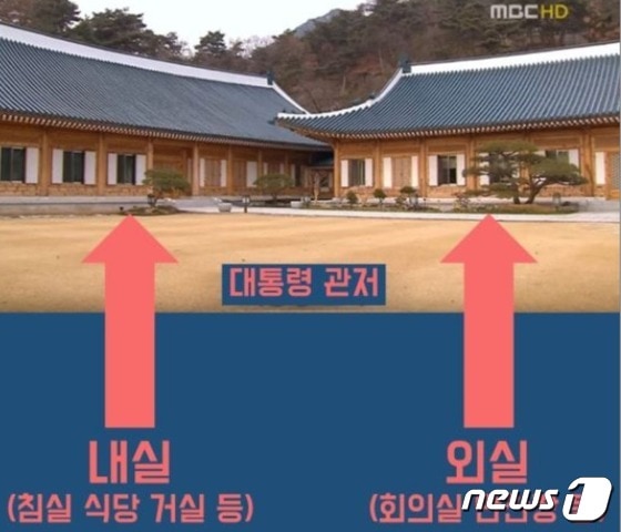 청와대 본관옆에 자리한 대통령 관저. (MBC 갈무리) © 뉴스1