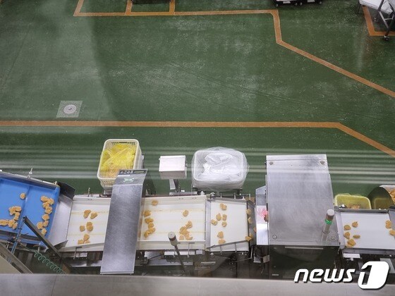 지난 14일 전북 익산에 위치한 하림 공장에서 치킨너겟 제품이 생산되고 있다. © 뉴스1 이상학 기자