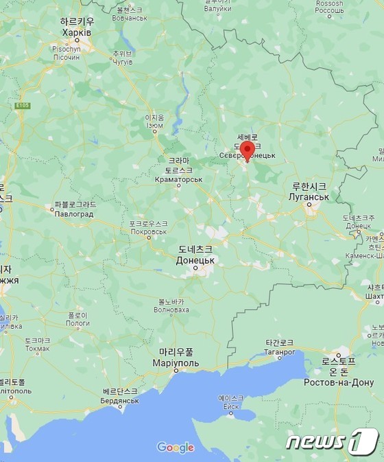 우크라이나 동부 루한스크 세베로도네츠크 위치 (구글지도 갈무리) 2022.05.15 © 뉴스1