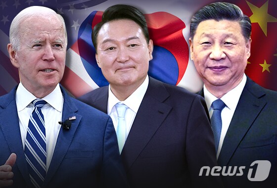 윤석열 대통령과 조 바이든(좌) 미국 대통령, 시진핑(우) 중국 국가주석. © News1 김초희 디자이너