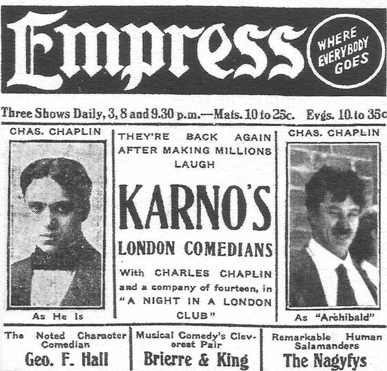 1913년 미국 순회 공연 중 카노 극단의 신문광고 / 사진출처 = 위키피디아