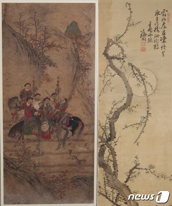 호렵도(왼쪽)와 김규진 필 월매도.(부산시립박물관 제공) © 뉴스1