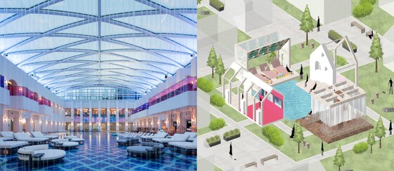 사진 왼쪽 공간디자인페어 기획관 메인콘셉인 '파라다이스시티 씨메르', 사진 오른쪽 간삼건축 디자인쇼룸© 뉴스1