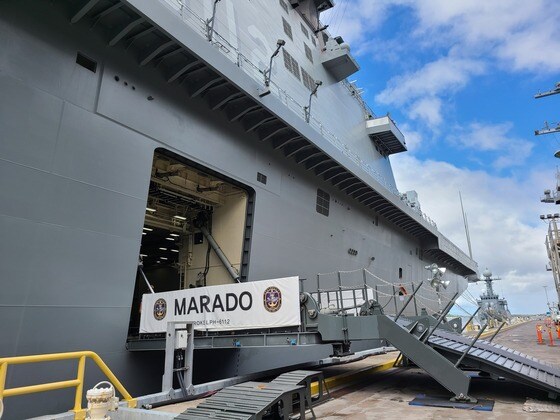 5일(현지시간) 미국 하와이 진주만에 정박 중인 우리 해군 대형 수송함 '마라도함'. © 뉴스1