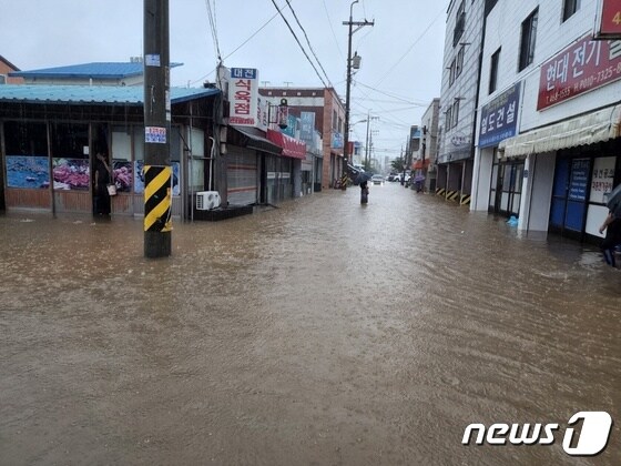 11일 오전 많은 양의 비가 내리면서 전북 군산시 신풍동 문화시장 일대가 침수피해를 입었다.(독자제공)2022.8.11/© 뉴스1