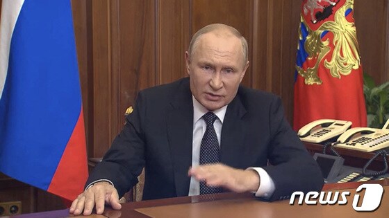 블라디미르 포틴 러시아 대통령이 21일 우크라이나 침공 관련 대국민 연설을 발표하고 있다. 2022. 9. 21. © 로이터=뉴스1 © News1 최서윤 기자