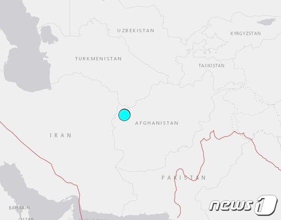 아프가니스탄 서부에서 7일 오전 11시11분(한국시간 3시41분)께 규모 6.3의 지진이 발생했다.(미 지질조사국 갈무리).