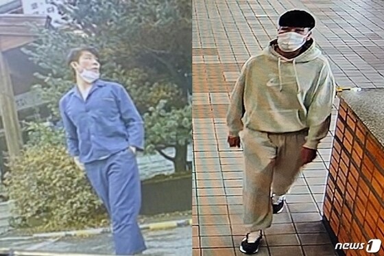 김길수는 병원에서 처음 도주할 때 훔친 남색 병원복을 입고 있었으나 이후 운동복으로 갈아입은 것으로 추정된다. (법무부 제공) /뉴스1