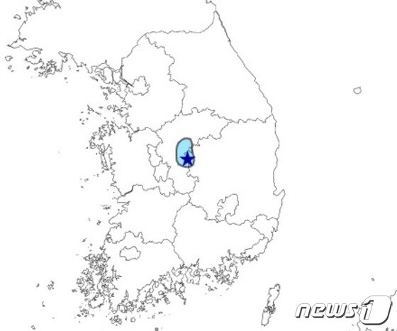 충북 보은군에서 11일 발생한 지진 진앙 지점.(날씨누리 갈무리).2023.2.11/뉴스1