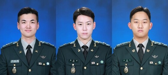 왼쪽부터 육군3사관학교 제58기 졸업생인 이태현, 김찬규, 정원표 소위.(국방부 제공)