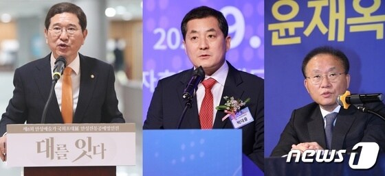 왼쪽부터 김학용·박대출·윤재옥 국민의힘 의원. 2023.3.18/뉴스1