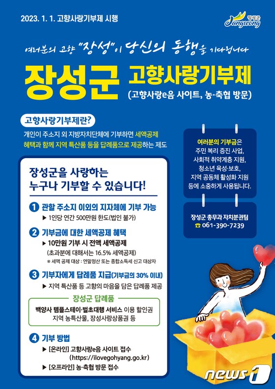 장성군 고향사랑기부제 소개 포스터.(장성군 제공)2023.3.20./뉴스1