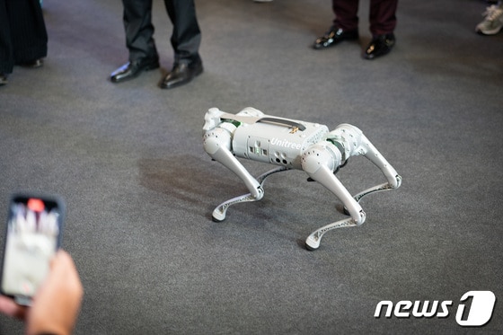 MWC 2023 전시장을 돌아다니며 시선을 강탈한 중국 유니트리의 로봇개. 2023.3.1/뉴스1 © News1 이기범 기자