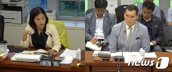 19일 윤영숙 전북도의원이 체육회 업무보고에서 신준섭 사무처장에게 질의를 하고 있다.2023.7.20/뉴스1
