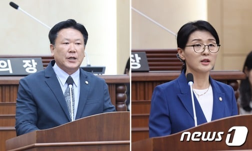 5분 자유발언 하는 조광국 의원(왼쪽)과 김미정 의원. /뉴스1