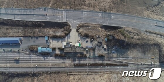 폐철도인 단성역 부지 드론 사진.(단양군 제공)2024.3.26/뉴스1