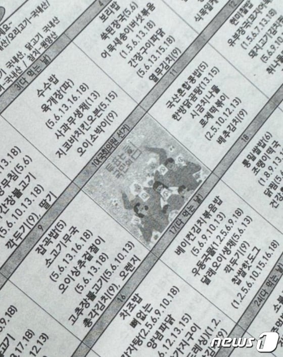 대전의 한 초등학교에서 배포한 4월 식단표. (SNS 갈무리)/뉴스1 