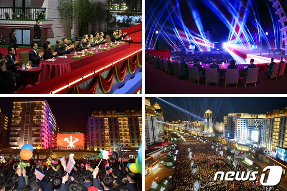 김정은, 화성지구 2단계 1만세대 살림집 준공식 참석…화려한 '야간 행사'로 개최
