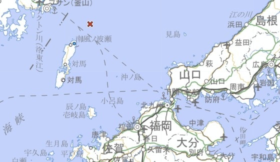 19일 오후 11시 28분쯤 일본 후쿠오카현 북서쪽 해역에서 규모 4.1의 지진이 발생했다. 2024.04.19/ (일본 기상청 갈무리)