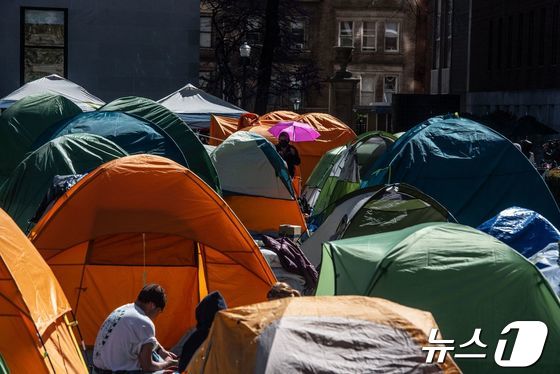 미국 뉴욕 컬럼비아대의 농성 텐트들 © AFP=뉴스1