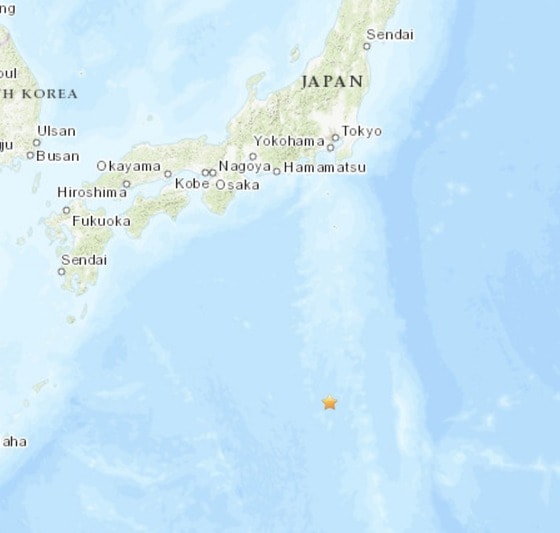 27일 일본 오사가와라 제도 앞바다에서 규모 6.9의 지진이 발생했다. (미국지질조사국 갈무리)