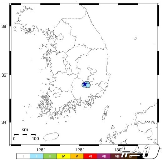28일 오전 10시 33분쯤 경남 합천군 동북동쪽 11km 지역에서 규모 2.2의 지진이 발생했다. 2024.04.28/뉴스1(기상청 갈무리)