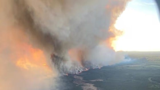 12일(현지시간) 캐나다 브리티시 컬럼비아주 파커레이크에서 산불이 발생해 불길과 함께 회색 연기가 솟아오르고 있다. (출처 : B.C. Wildfire Service)2024.05.14/