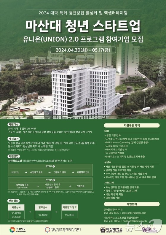 마산대 '대학 특화 청년창업 활성화 지원사업 참여자 모집' 홍보 포스터.(마산대 제공)