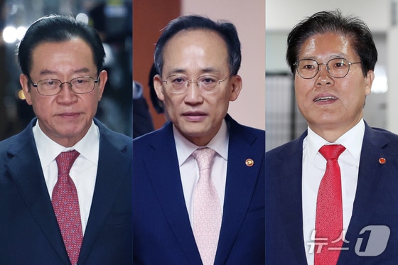 국민의힘 원내대표 후보인 이종배(왼쪽부터), 추경호, 송석준 의원 2024.5.6/뉴스1 © News1 송원영 기자